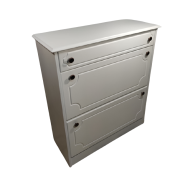 Παπουτσοθήκη σε λευκό χρώμα με σχέδιο στον νταμπλά με 2 συρτάρια περιστροφής και ένα συρτάρι από mdf  διαστάσεων 80*34*93εκ.