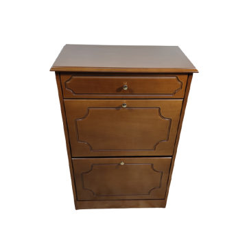 Παπουτσοθήκη σε καρυδί χρώμα με σχέδιο στον νταμπλά με 2 συρτάρια περιστροφής και ένα συρτάρι από mdf  διαστάσεων 60*33*93εκ.