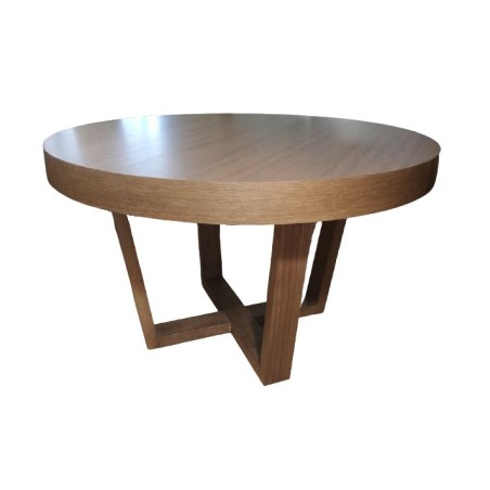 Τραπεζαρία σαλονιού στρογγυλή μοντέρνας γραμμής από τεχνητό δρυ σε χρώμα καπουτσίνο διαστάσεων Φ110*Υ79εκ.