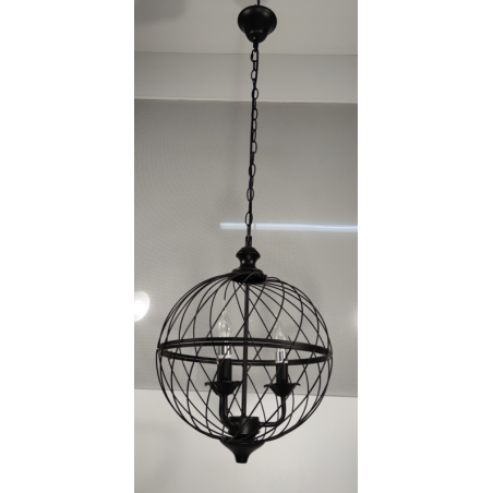 Τρίφωτο φωτιστικό με μαύρο σφαιρικό μεταλλικό πλέγμα διαστάσεων Φ35*45Υεκ. δέχεται λάμπα Ε14