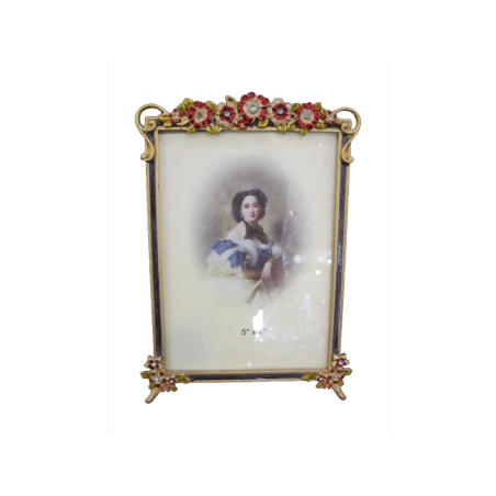 Κορνίζα μεταλλικη χρυσή ''κόκκινο λουλούδι'' 13cm x Υ19cm και διαστάσεις φωτογραφίας 10x15εκ.