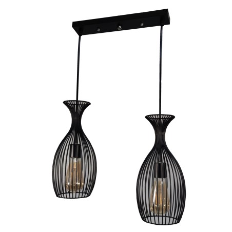 Δίφωτο κρεμαστό φωτιστικό Ε27 με μαύρο μεταλλικό σκελετό μοντέρνας γραμμής 30*5*3εκ.
