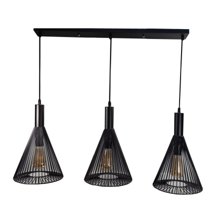 Τρίφωτο κρεμαστό φωτιστικό Ε27 με μαύρο μεταλλικό σκελετό μοντέρνας γραμμής 70*10*3εκ.