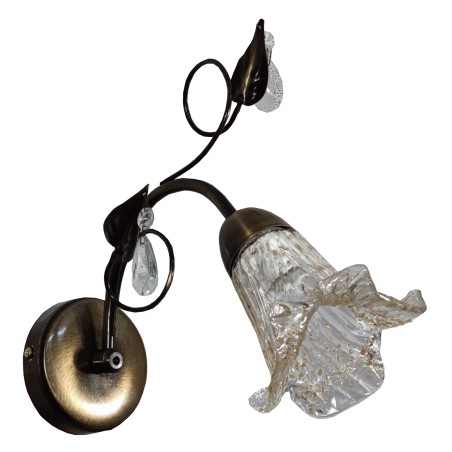 Φωτιστικό τοίχου απλίκα μπρονζέ Ε14 με γυάλινο "λουλούδι" και φυλλαράκια 10x30x30εκ.