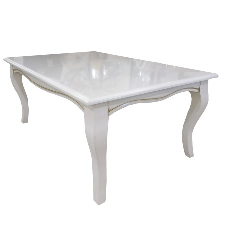 Τραπέζι σαλονιού νεοκλασικής γραμμής λευκή λάκα από ξύλο οξιάς και βαφή πατίνα χρυσή ματ στις λεπτομέρειες 104*65*44εκ.