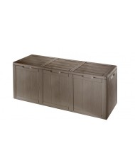 Μπαούλο πλαστικό σε cappuccino χρώμα 270 λίτρων με wood finish σχέδιο για μαξιλάρια και παιδικά παιχνίδια 118*44,5*51εκ.