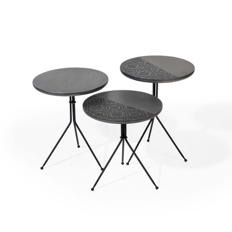 Βοηθητικά τραπέζια σαλονιού απο ξυλο οξιας γκρι χρωματος με μεταλλικα ποδια σετ 3τεμ διασ.55x40x40cm,51x40x40cm,47x40x40cm