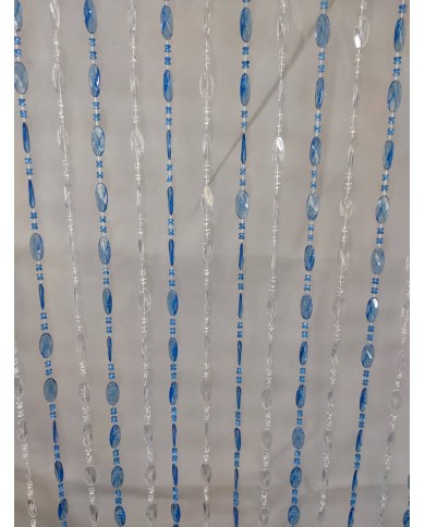 Κουρτίνα Πόρτας Χάντρα 100x220cm Διάφανη με γαλάζιο κρυσταλλική 40 σειρών