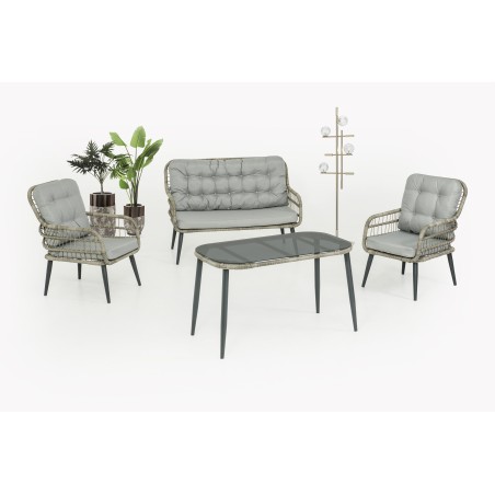 ΣΕΤ ΣΑΛΟΝΙΟΥ 4ΤΜΧ ΜΕ ΔΙΘΕΣΙΟ ΜΕΤΑΛΛΙΚΟ ΣΚΕΛΕΤΟ ΚΑΙ WICKER ΓΚΡΙ ΜΕ ΤΡΑΠΕΖΙ ΦΑΓΗΤΟΥ