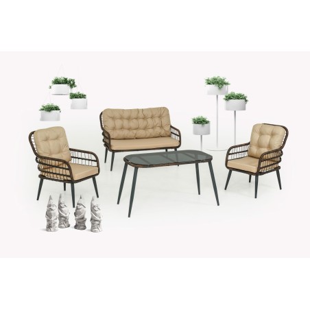 ΣΕΤ ΣΑΛΟΝΙΟΥ 4ΤΜΧ ΜΕ ΔΙΘΕΣΙΟ ΜΕΤΑΛΛΙΚΟ ΣΚΕΛΕΤΟ ΚΑΙ WICKER ΚΑΦΕ ΜΕ ΤΡΑΠΕΖΙ ΦΑΓΗΤΟΥ