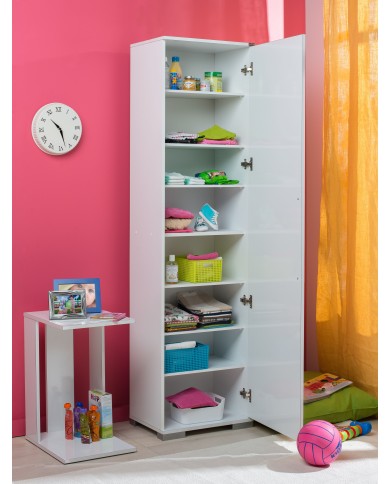 Ντουλάπα μονόφυλλη με 8 ράφια λευκή High Gloss White 50εκ*35εκ*187εκ