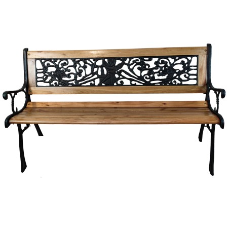 Παγκάκι ξύλο με μαντέμι με σχέδιο αγγελάκι G326 με μπράτσα σε χρώμα μαύρο αντικέ πράσινο 126x58x75εκ