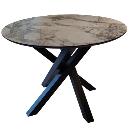 ΤΡΑΠΕΖΙ ΣΤΡΟΓΓΥΛΟ MARBEL1 ΑΠΟ MDF MΕ ΣΔΕΔΙΟ ΓΚΡΙ ΜΕ ΑΣΠΡΟ ΜΑΡΜΑΡΟ ΜΕ ΜΕΤΑΛΛΙΚΗ ΒΑΣΗ Φ100x78Υ εκ.