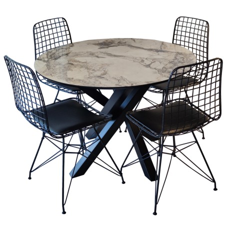 Σετ τραπεζαρίας εσωτερικου χωρου''MARBEL'' 5τμχ από MDF και μεταλλο σε λευκό/μαυρο/γκρι χρώμα Φ100x78cm