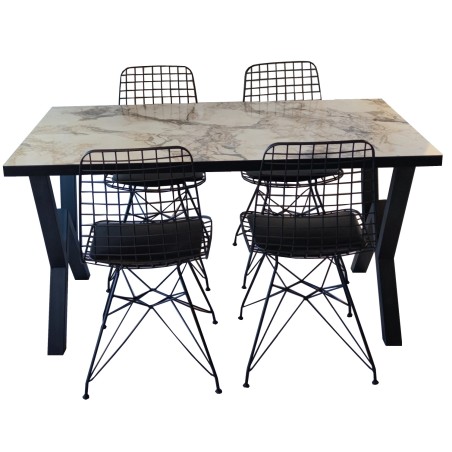 Σετ τραπεζαρίας εσωτερικου χωρου''MARBEL'' 5τμχ από MDF και μεταλλο σε λευκο τυπου μαρμαρο χρώμα 120x70cm