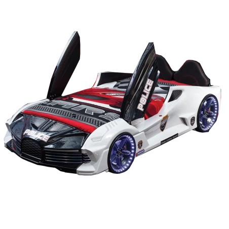 ΚΡΕΒΑΤΙ ΠΑΙΔΙΚΟ ΑΥΤΟΚΙΝΗΤΟ 90x190 ΑΣΤΥΝΟΜΙΑ ΜΕ ΦΩΤΙΣΜΟ LED ΤΗΛΕΧΕΙΡΙΣΜΟ 121x238x60 εκ