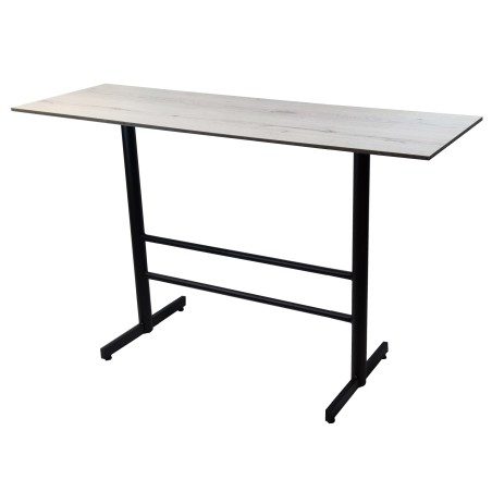 ΣΤΑΝΤ ΤΡΑΠΕΖΙ ΓΙΑ ΜΠΑΡ ΜΕ COMBACT HPL ΕΠΙΦΑΝΕΙΑ ΓΚΡΙ ΜΕ ΒΑΣΗ ΜΕΤΑΛΛΙΚΗ ΜΕ ΘΕΣΗ ΓΙΑ ΤΑ ΠΟΔΙΑ 150x50x110εκ