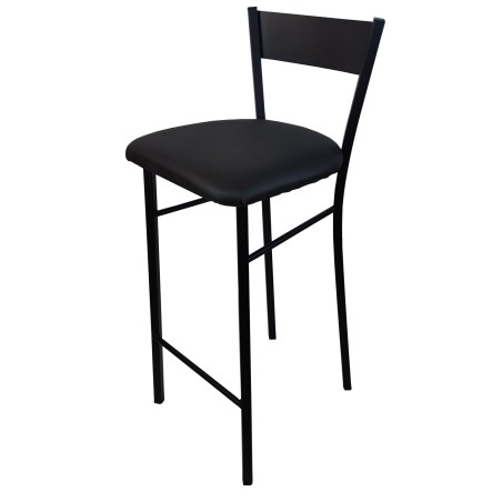 Σκαμπό για μπαρ μαύρο με πλάτη μεταλλικό με μαύρο τεχνόδερμα 75εκ ύψος καθίσματος 40x40x108εκ