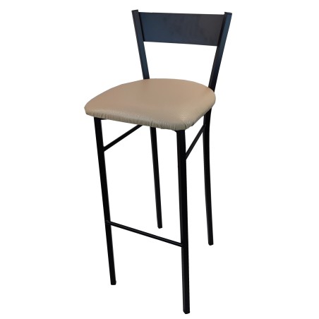 Σκαμπό για μπαρ μαύρο με πλάτη μεταλλικό και μπεζ τεχνόδερμα 40x40x108εκ