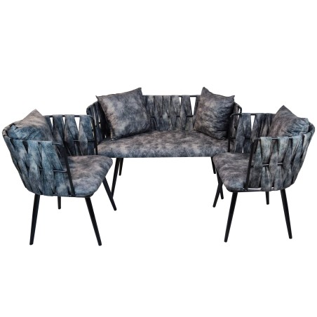 ΣΕΤ ΣΑΛΟΝΙ 3ΤΜΧ ΜΕΤΑΛΛΙΚΟ ΣΚΕΛΕΤΟ ΜΕ WICKER ΣΚΟΥΡΟ ΓΚΡΙ ΑΛΕΚΙΑΣΤΟ ΥΦΑΣΜΑ 119x65x75εκ