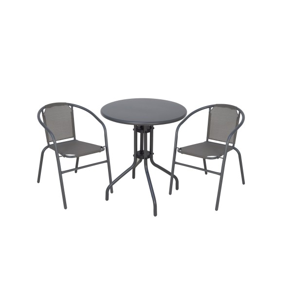 ΣΕΤ ΤΡΑΠΕΖΑΡΙΑ 3ΤΜΧ  2 ΚΑΡΕΚΛΕΣ ΚΑΙ ΤΡΑΠΕΖΙ ΟΛΟ ΜΕΤΑΛΛΙΚΟ ΓΚΡΙ Φ60x72εκ