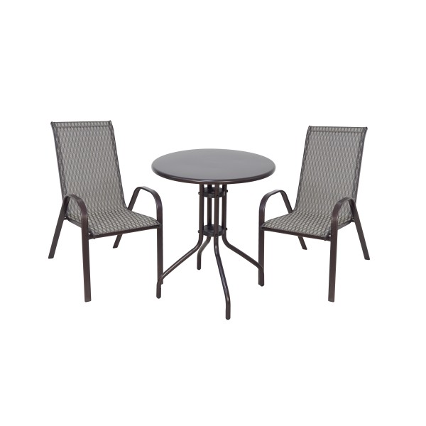 ΣΕΤ ΤΡΑΠΕΖΑΡΙΑΣ 3ΤΜΧ ΜΕ 2 ΚΑΡΕΚΛΕΣ & ΤΡΑΠΕΖΙ Φ60 ΚΑΦΕ ΜΕ ΜΕΤΑΛΛΙΚΗ ΕΠΙΦΑΝΕΙΑ