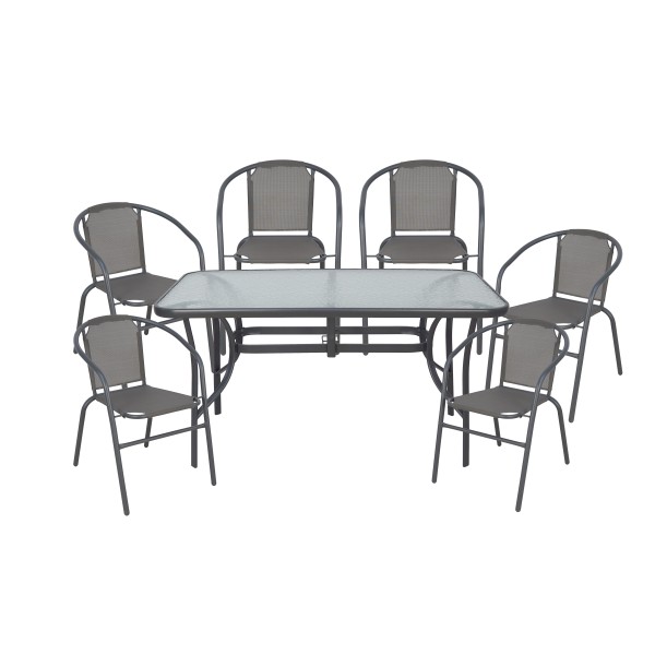 ΣΕΤ ΤΡΑΠΕΖΑΡΙΑΣ 6 ΤΜΧ ΜΕΤΑΛΛΙΚΗ ΜΕ 4 ΚΑΡΕΚΛΕΣ & ΤΡΑΠΕΖΙ 140x80x72 ΓΚΡΙ