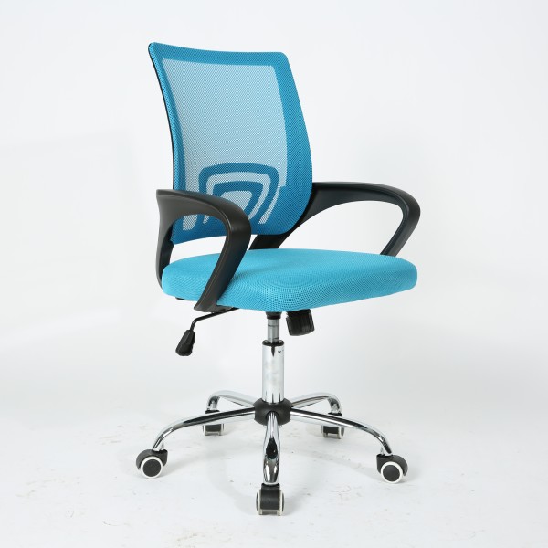 Καρεκλά γραφείου μπλε με μεταλλική βάση τροχήλατη ανατομική πλάτη και διάτρητο ύφασμα 55x55x102εκ