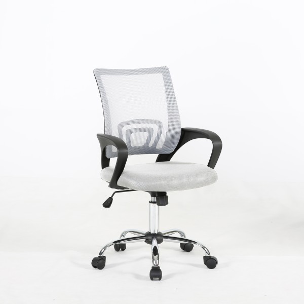 Καρεκλά γραφείου γκρι με τροχήλατη μεταλλική βάση ανατομική πλάτη με μηχανισμό relax και διάτρητο ύφασμα 55x55x102εκ