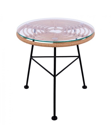 ΤΡΑΠΕΖΙ ΜΕΤΑΛΛΙΚΟ ALLEGRA HM5459 ΜΕ WICKER ΜΠΕΖ ΚΑΙ ΓΥΑΛΙ Φ45Χ46Υεκ.