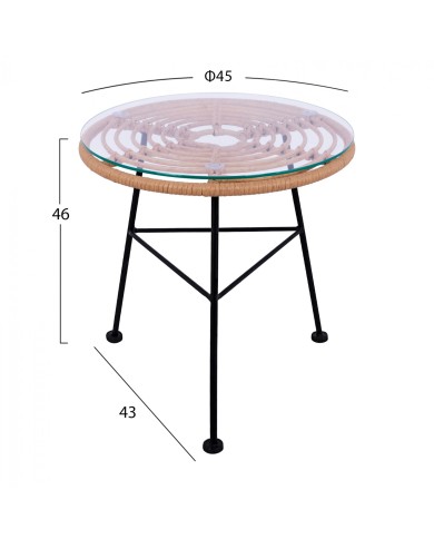 ΤΡΑΠΕΖΙ ΜΕΤΑΛΛΙΚΟ ALLEGRA HM5459 ΜΕ WICKER ΜΠΕΖ ΚΑΙ ΓΥΑΛΙ Φ45Χ46Υεκ.
