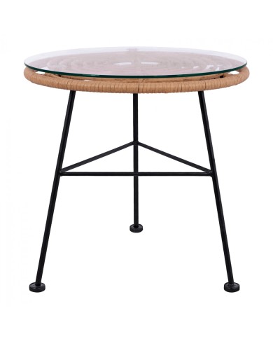 ΤΡΑΠΕΖΙ ΜΕΤΑΛΛΙΚΟ ALLEGRA HM5459 ΜΕ WICKER ΜΠΕΖ ΚΑΙ ΓΥΑΛΙ Φ45Χ46Υεκ.