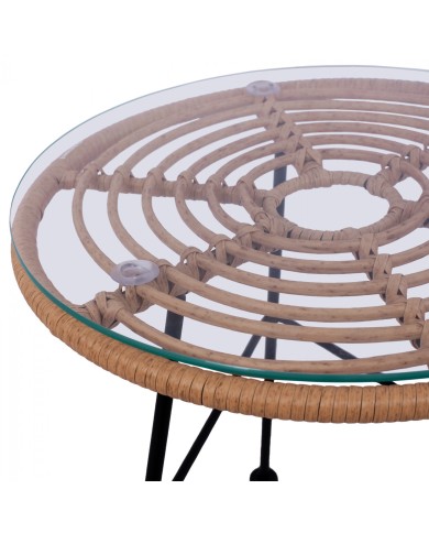 ΤΡΑΠΕΖΙ ΜΕΤΑΛΛΙΚΟ ALLEGRA HM5459 ΜΕ WICKER ΜΠΕΖ ΚΑΙ ΓΥΑΛΙ Φ45Χ46Υεκ.