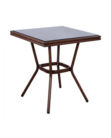 ΤΡΑΠΕΖΙ ΑΛΟΥΜΙΝΙΟΥ HARLOW 70X70X76  BAMBOO LOOK HM5568.03 ΚΑΦΕ ΜΕ ΓΥΑΛΙ