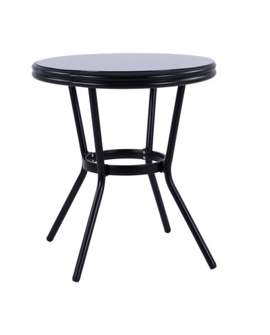 ΤΡΑΠΕΖΙ ΑΛΟΥΜΙΝΙΟΥ MOSES Φ70 BAMBOO LOOK HM5532.02 ΜΑΥΡΟ ΜΕ ΓΥΑΛΙ Φ70X76 εκ