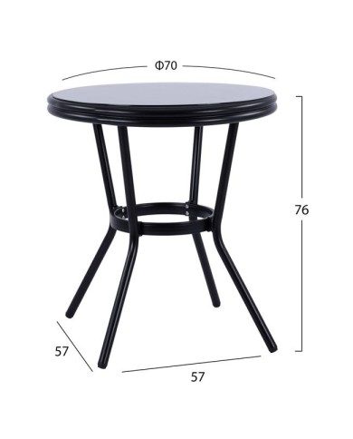 ΤΡΑΠΕΖΙ ΑΛΟΥΜΙΝΙΟΥ MOSES Φ70 BAMBOO LOOK HM5532.02 ΜΑΥΡΟ ΜΕ ΓΥΑΛΙ Φ70X76 εκ
