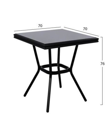 ΤΡΑΠΕΖΙ ΑΛΟΥΜΙΝΙΟΥ HARLOW 70X70X76 BAMBOO LOOK HM5568.02 ΜΑΥΡΟ ΜΕ ΓΥΑΛΙ