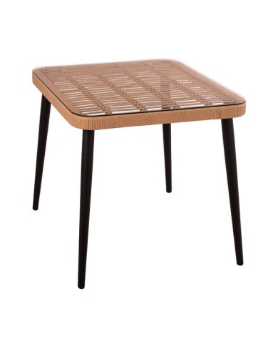 ΤΡΑΠΕΖΙ ΜΕΤΑΛΛΙΚΟ ALLEGRA HM5536 ΜΕ WICKER ΣΕ ΜΠΕΖ ΑΠΟΧΡΩΣΗ & ΓΥΑΛΙ 80X80X78Y εκ.