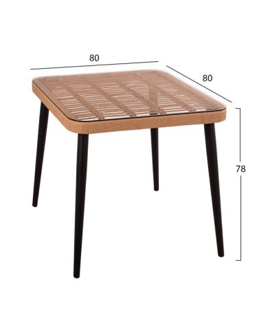 ΤΡΑΠΕΖΙ ΜΕΤΑΛΛΙΚΟ ALLEGRA HM5536 ΜΕ WICKER ΣΕ ΜΠΕΖ ΑΠΟΧΡΩΣΗ & ΓΥΑΛΙ 80X80X78Y εκ.