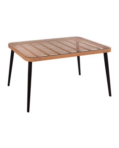 ΤΡΑΠΕΖΙ ΜΕΤΑΛΛΙΚΟ ALLEGRA HM5537 ΜΕ WICKER ΣΕ ΜΠΕΖ ΑΠΟΧΡΩΣΗ & ΓΥΑΛΙ 140X80X78 εκ.