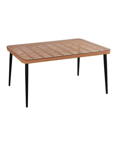ΤΡΑΠΕΖΙ ΜΕΤΑΛΛΙΚΟ ALLEGRA HM5538 ΜΕ WICKER ΣΕ ΜΠΕΖ ΑΠΟΧΡΩΣΗ & ΓΥΑΛΙ 160X90X78 εκ.