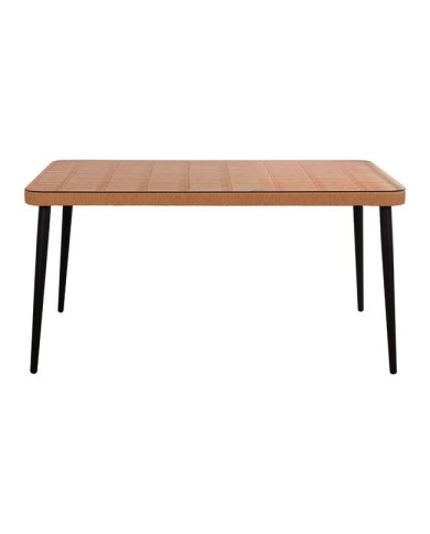 ΤΡΑΠΕΖΙ ΜΕΤΑΛΛΙΚΟ ALLEGRA HM5538 ΜΕ WICKER ΣΕ ΜΠΕΖ ΑΠΟΧΡΩΣΗ & ΓΥΑΛΙ 160X90X78 εκ.