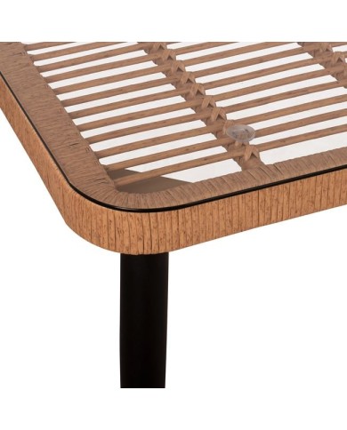 ΤΡΑΠΕΖΙ ΜΕΤΑΛΛΙΚΟ ALLEGRA HM5538 ΜΕ WICKER ΣΕ ΜΠΕΖ ΑΠΟΧΡΩΣΗ & ΓΥΑΛΙ 160X90X78 εκ.