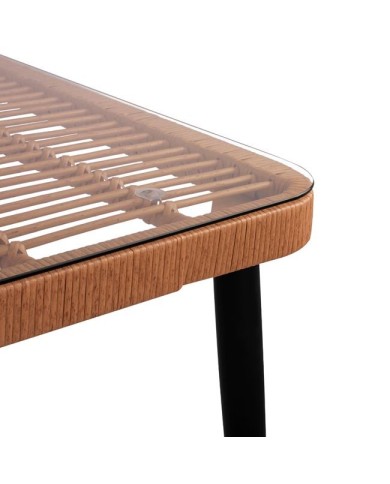 ΤΡΑΠΕΖΙ ΜΕΤΑΛΛΙΚΟ ALLEGRA HM5538 ΜΕ WICKER ΣΕ ΜΠΕΖ ΑΠΟΧΡΩΣΗ & ΓΥΑΛΙ 160X90X78 εκ.