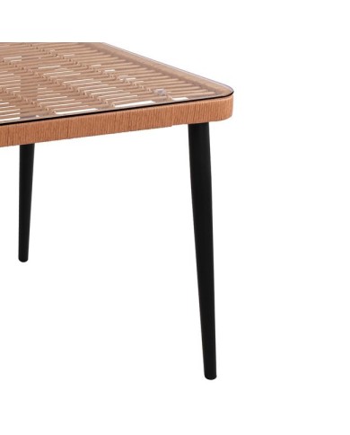 ΤΡΑΠΕΖΙ ΜΕΤΑΛΛΙΚΟ ALLEGRA HM5538 ΜΕ WICKER ΣΕ ΜΠΕΖ ΑΠΟΧΡΩΣΗ & ΓΥΑΛΙ 160X90X78 εκ.