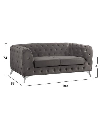 ΚΑΝΑΠΕΣ 2ΘΕΣΙΟΣ ALBERT Τ.CHESTERFIELD ΓΚΡΙ ΒΕΛΟΥΔΟ HM3129.10 180Χ88Χ74Υεκ.