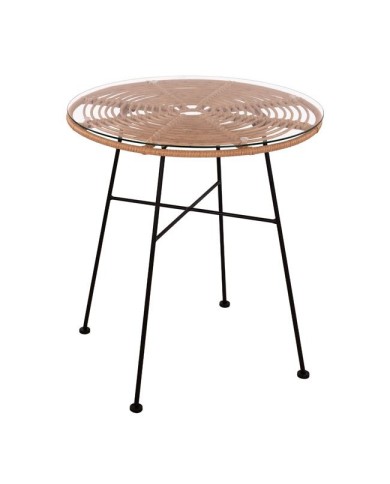 ΤΡΑΠΕΖΙ ΜΕΤΑΛΛΙΚΟ ALLEGRA HM5535 ΜΕ WICKER ΣΕ ΜΠΕΖ ΑΠΟΧΡΩΣΗ & ΓΥΑΛΙ Φ70X74Y εκ.