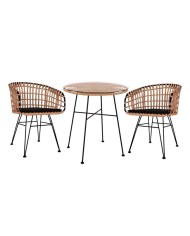 ΣΕΤ 3ΤΜΧ ALLEGRA WICKER ΜΕ ΤΡΑΠΕΖΙ Φ70Χ74Υ ΜΠΕΖ & ΜΑΥΡΟ ΧΡΩΜΑ HM10474