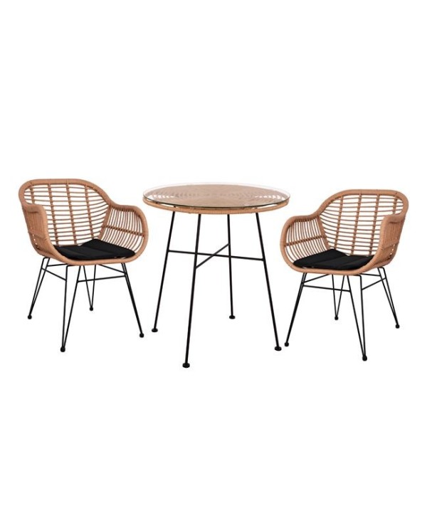 ΣΕΤ 3ΤΜΧ ALLEGRA WICKER ΜΕ ΤΡΑΠΕΖΙ Φ70Χ74Υ ΜΠΕΖ & ΜΑΥΡΟ ΧΡΩΜΑ HM10476