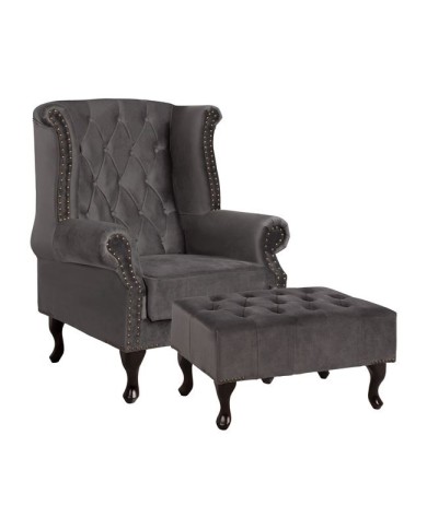 ΣΕΤ ΠΟΛΥΘΡΟΝΑ POLINA & ΥΠΟΠΟΔΙΟ EMMA ΓΚΡΙ ΒΕΛΟΥΔΟ T.CHESTERFIELD HM11053.10